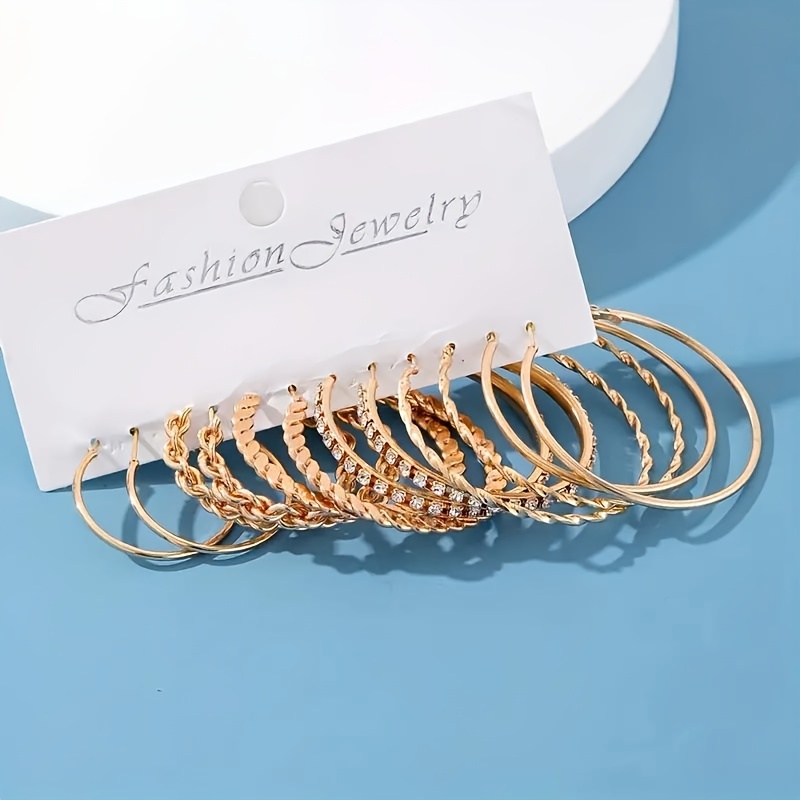 36pc Hoop Earrings for Women with Rhinestone Accents